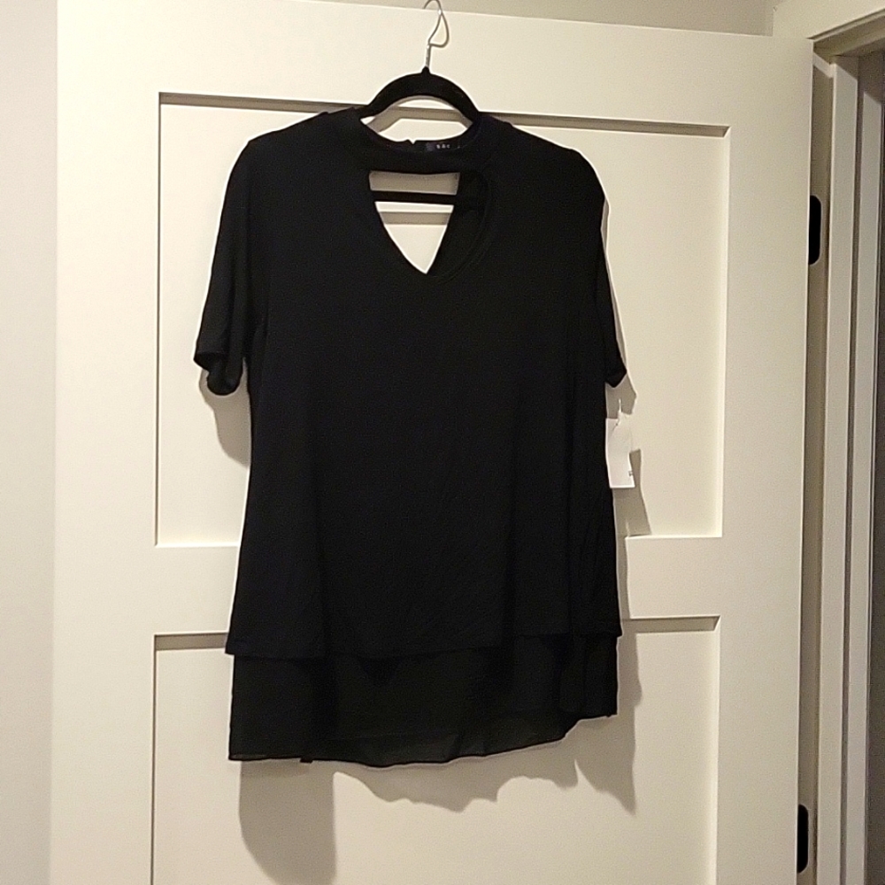 Black Layered Chiffon Tunic with Keyhole Neck